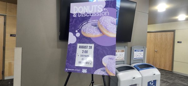 An advertisement for Donuts and Discussions in Shepherd Union Building.