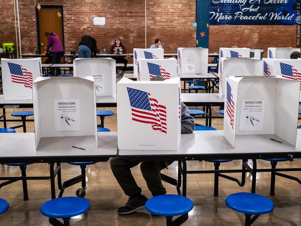 Voting dividers set up in a voting center for people to go and mark their ballots.