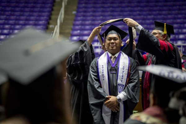 Weber State University graduates being acknowledged at a graduation ceremony for the Goddard School of Business and Economics on April 27, 2024.