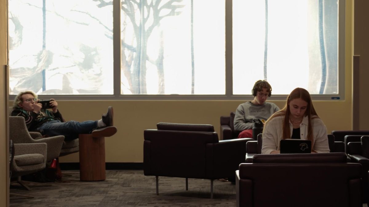 The Fireplace Lounge located inside Shepard Union is a typical place for studying.