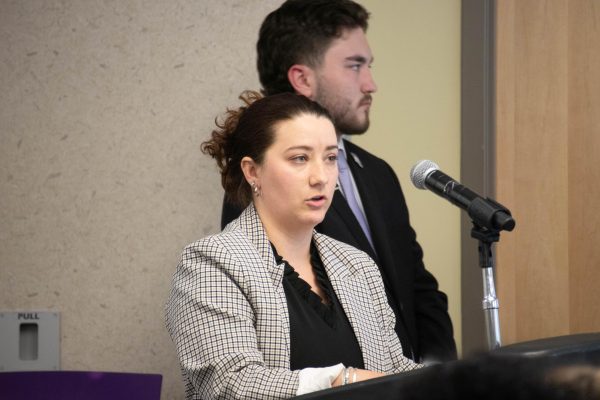 President Emily Sorenson addresses the grievances in front of the Student Senate.