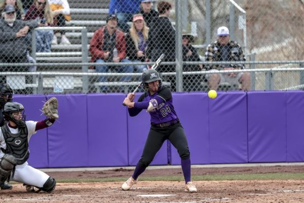 Lauren Hoe (24) is about to hit a softball during a game against the University of Montana on April 16, 2022.