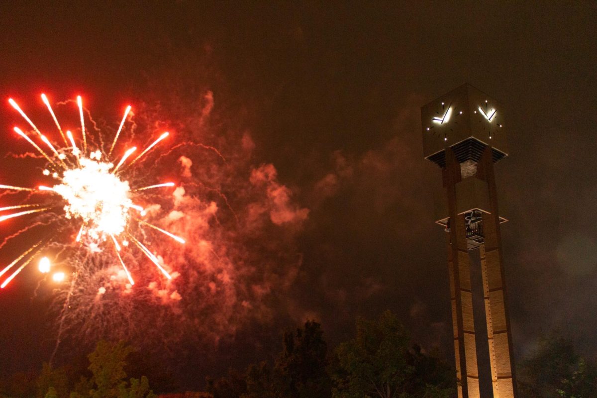 The view of the firework show from the clock tower on July 17, 2022.