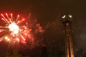 The view of the firework show from the clock tower on July 17, 2022.