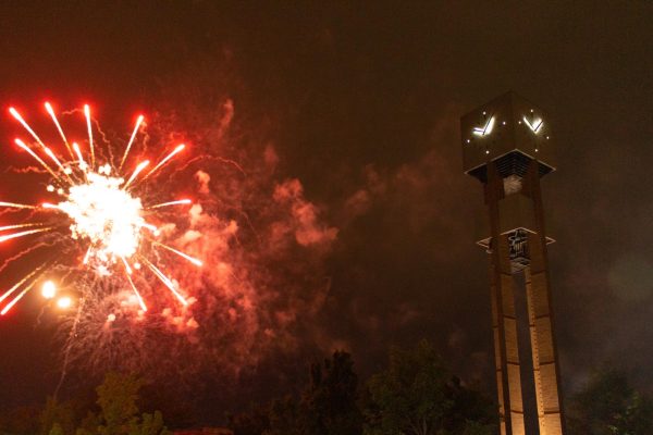 The view of the firework show from the clock tower on July 17, 2022.